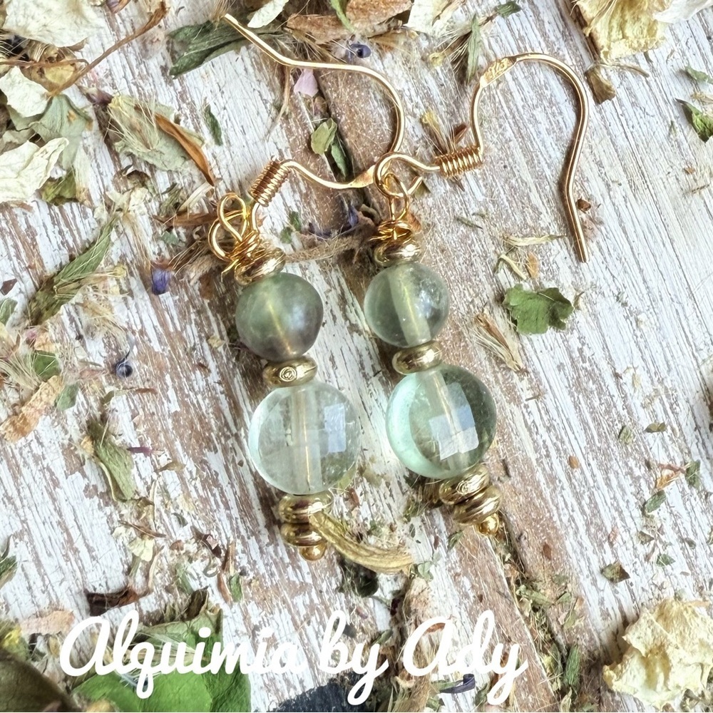 Europe Vacation + Gold green fluorite dangle Earrings
